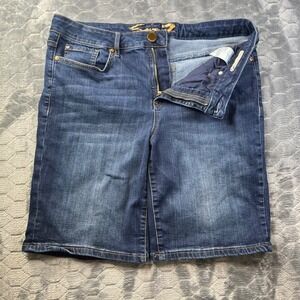 Seven7 Denim Bermuda Shorts Womens 16 Dark Wash Blue Stretch Mid Rise Casual
